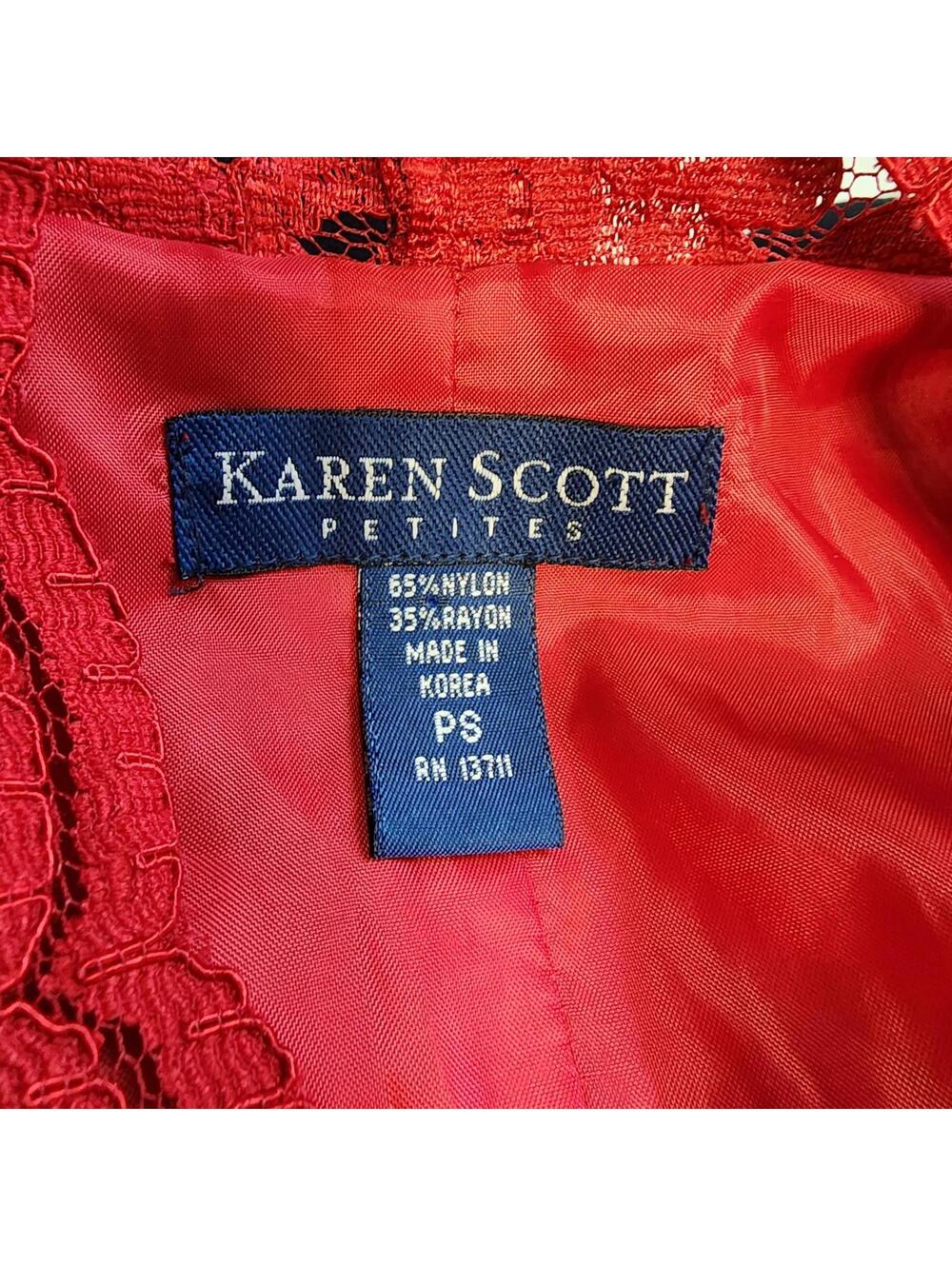 LKNW Karen Scott red lace fully lined V-neck top/jacket lined PS small petite - Picture 5 of 5